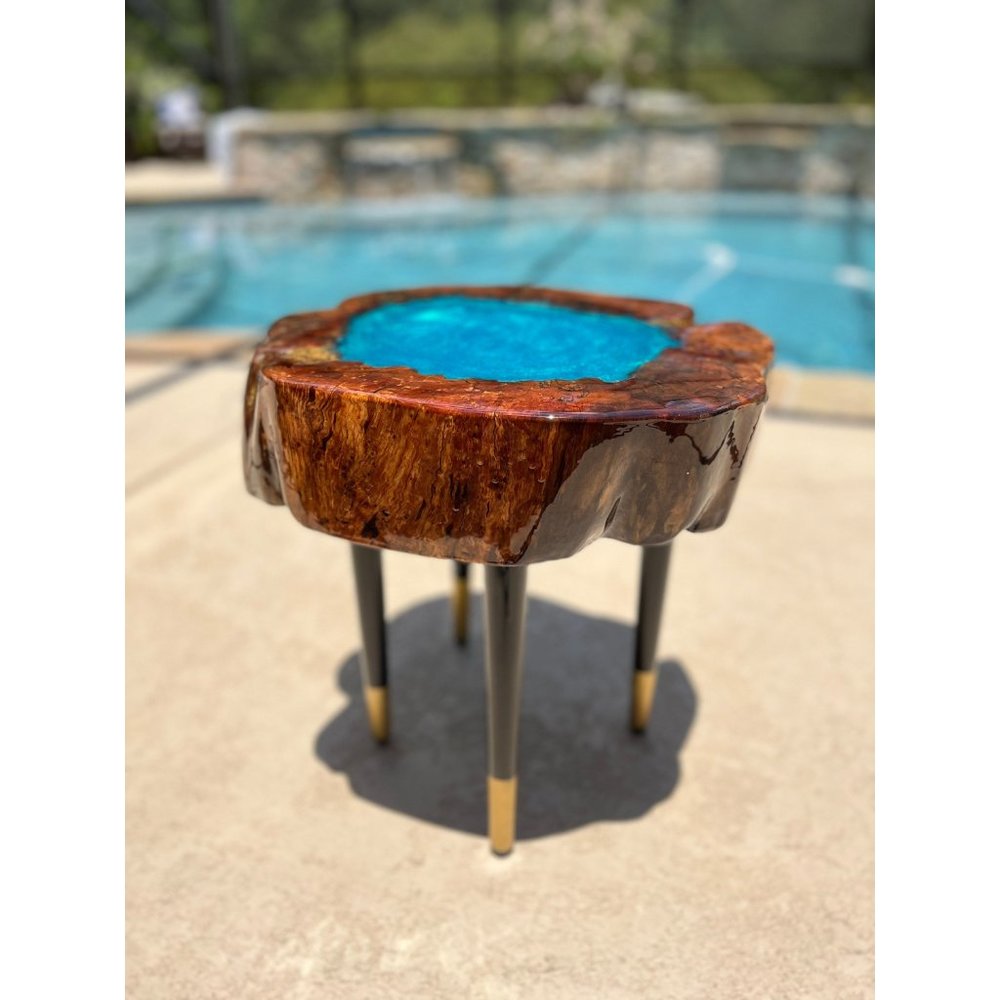 Lagoon Stump Table, Resin Epoxy Side Table, Resin Epoxy Art, Petrified Stump Tab - Picture 9 of 10